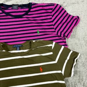 Ralph Lauren Stripped T-Shirt Women's Large Set of 2 Preppy Nautical 90s Retro